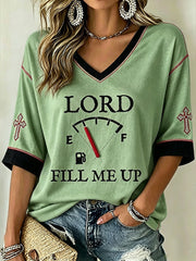 Women's Faith Theme Print Pattern Printed Casual Mid-length Sleeves V-Neck T-Shirt