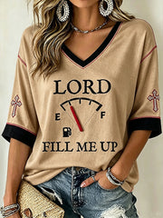 Women's Faith Theme Print Pattern Printed Casual Mid-length Sleeves V-Neck T-Shirt
