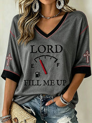 Women's Faith Theme Print Pattern Printed Casual Mid-length Sleeves V-Neck T-Shirt