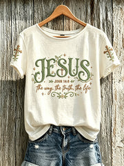 Women's Faith Pattern Printed Leisure Round Neck Short Sleeve T-shirt