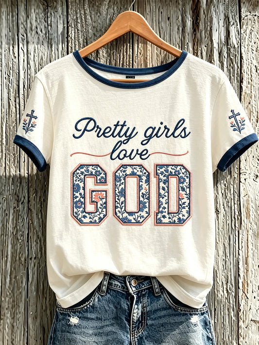 Women's faith-themed pattern printed casual short-sleeve T-shirt