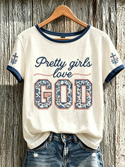 Women's faith-themed pattern printed casual short-sleeve T-shirt