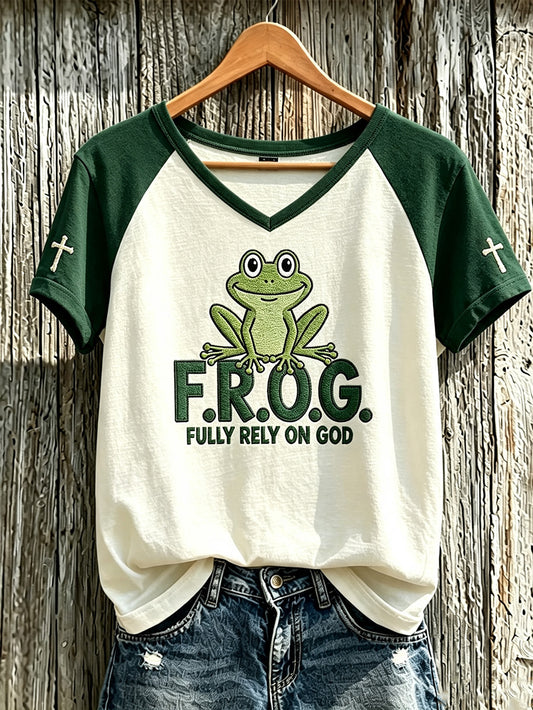 Women's Faith Pattern Printed Leisure V-neck Short-Sleeved T-shirt