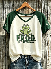 Women's Faith Pattern Printed Leisure V-neck Short-Sleeved T-shirt