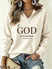 Women's faith-theme pattern printed casual half-zipper sweatshirt