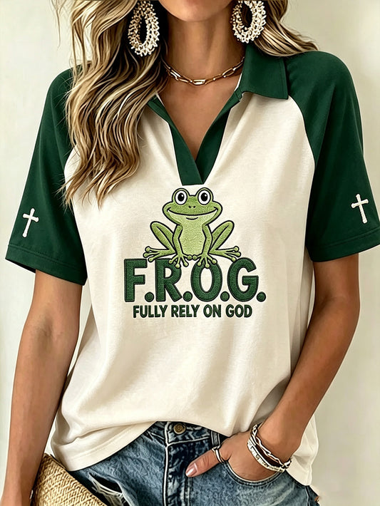 Women's Faith Pattern Printed Leisure Polo T-shirt