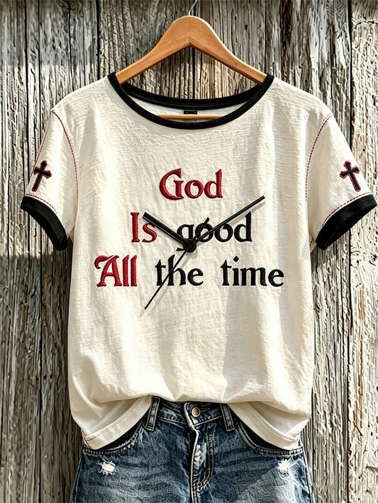 Women's faith-themed fun pattern printed casual short-sleeve T-shirt