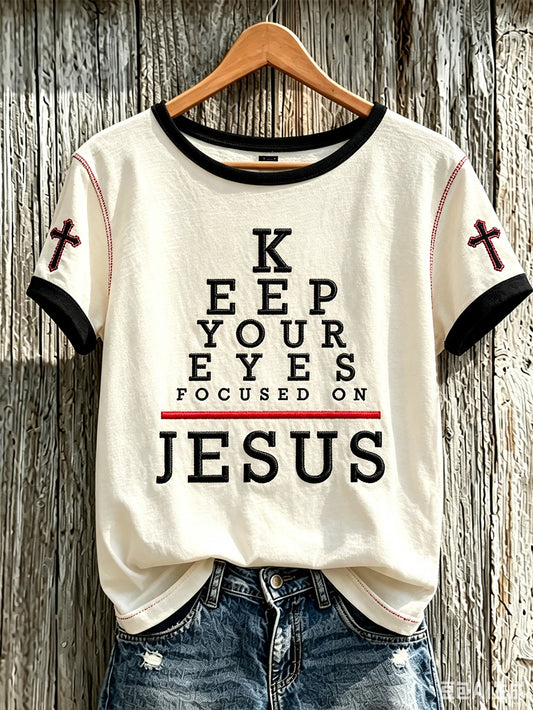 Women's faith-themed fun pattern printed casual short-sleeve T-shirt