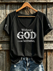 Women's Faith Theme Print Pattern Printed Casual V-neck Short-Sleeved T-shirt