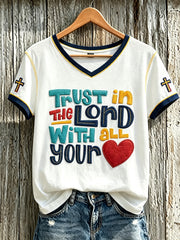 Women's faith-themed fun slogan pattern printed casual short-sleeve T-shirt