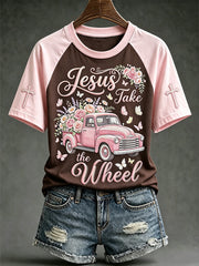Women's faith-themed fun slogan pattern printed casual short-sleeve T-shirt