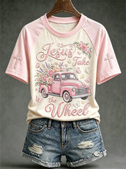 Women's faith-themed fun slogan pattern printed casual short-sleeve T-shirt