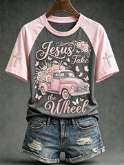 Women's faith-themed fun slogan pattern printed casual short-sleeve T-shirt