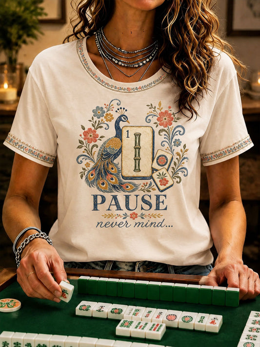 Women's Mahjong Print Casual T-Shirt