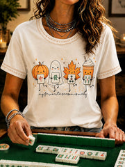 Women's Halloween Mahjong Night Printed Casual T-Shirt