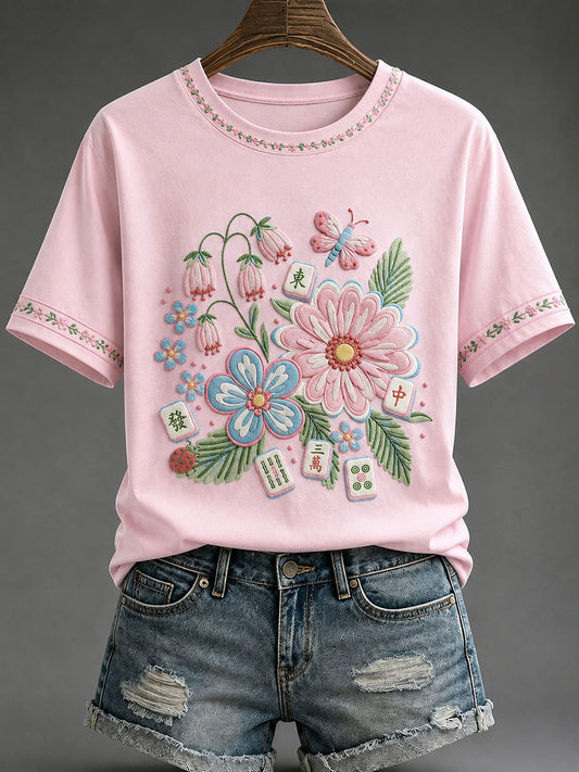 Women's Mahjong Print Casual T-Shirt