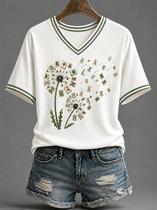 Women's Mahjong Print Casual T-Shirt