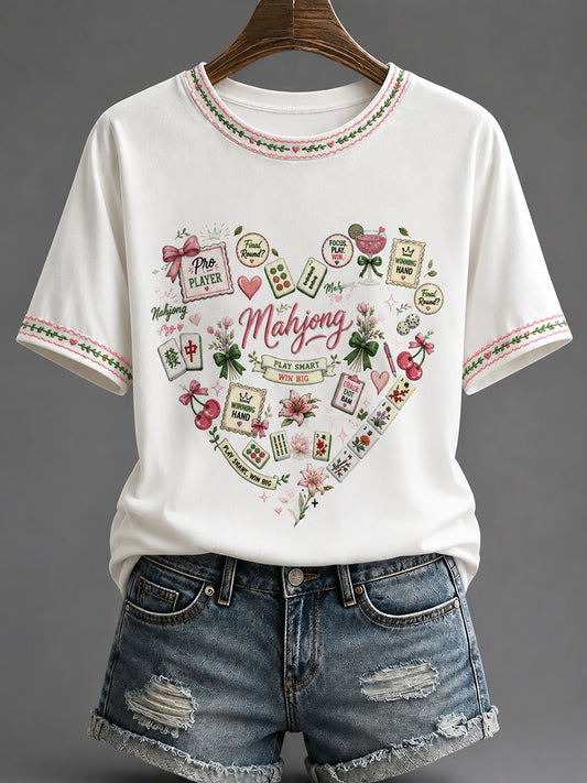 Women's Mahjong Print Casual T-Shirt