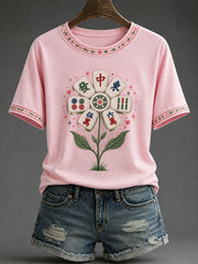 Women's Mahjong Print Casual T-Shirt