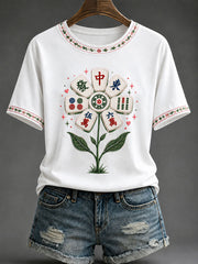 Women's Mahjong Print Casual T-Shirt