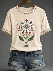 Women's Mahjong Print Casual T-Shirt