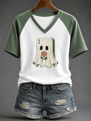Women's Halloween Mahjong Night Printed Casual T-Shirt