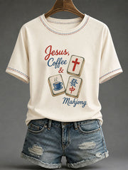 Women's Christian Mahjong Print Casual T-Shirt