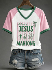 Women's Christian Mahjong Print Casual T-Shirt