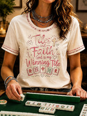 Women's Christian Mahjong Print Casual T-Shirt