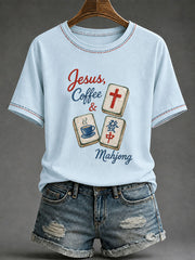 Women's Christian Mahjong Print Casual T-Shirt