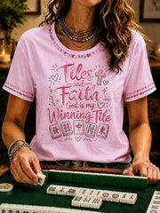 Women's Christian Mahjong Print Casual T-Shirt