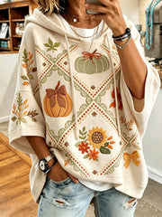 Women's autumn theme pattern printed casual sweatshirt