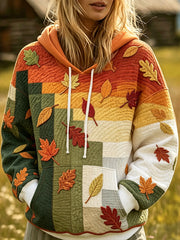 Women's Fall Maple Leaf Patchwork Print Cozy Hoodie