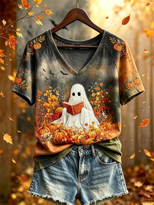 Women's autumn theme pattern printed casual short-sleeve T-shirt