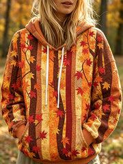 Women's Fall Maple Leaf Patchwork Print Cozy Hoodie