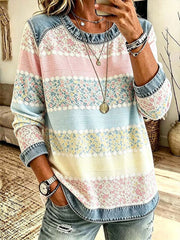 Women's Breast Cancer Awareness Denim Patchwork Top