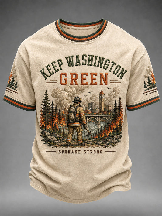 Men's Pray For Spokane Complex Fire Print Casual Tee