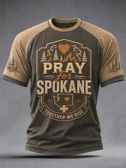 Men's Pray For Spokane Complex Fire Print Casual Tee