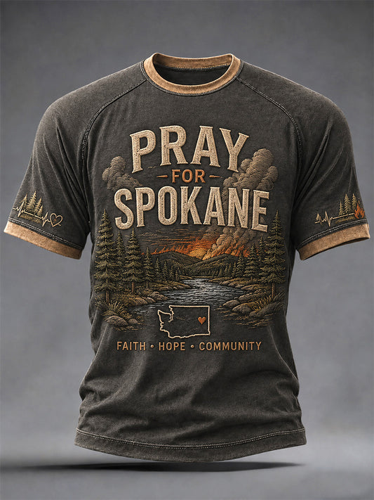 Men's Pray For Spokane Complex Fire Print Casual Tee
