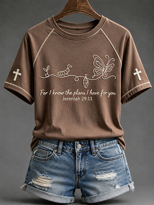 Women's For I Known The Plans I Have For You Faith Print Round Neck Short Sleeve T-shirt