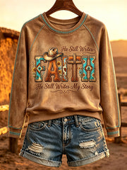 Women's Vintage Western Faith Print Raglan Sleeve Sweatshirt