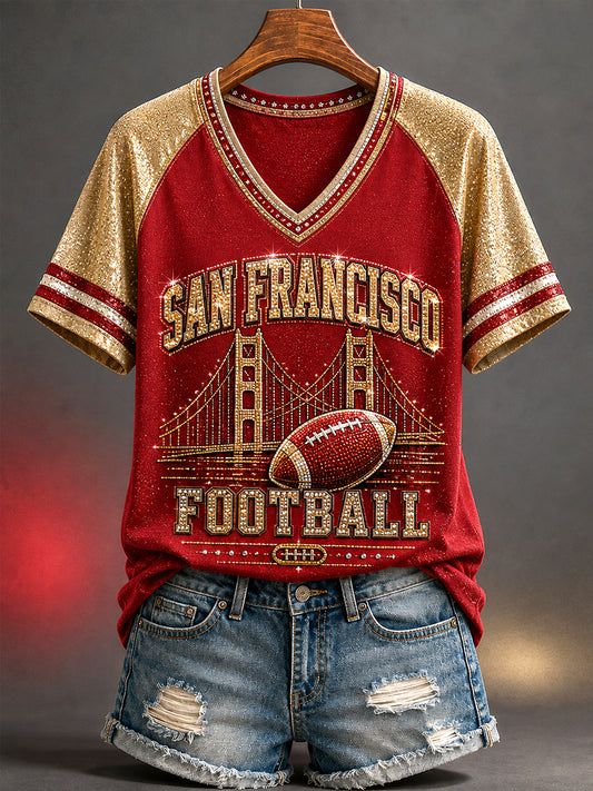 Women's Football Gameday Gift For Football Fans Casual V-Neck Tee