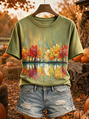 Women's Vintage Fall Trees Print Short-sleeved T-shirt