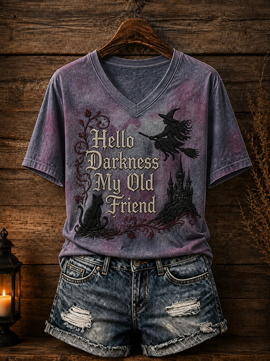 Women’s Hello Darkness My Old Friend Halloween Print T-shirt