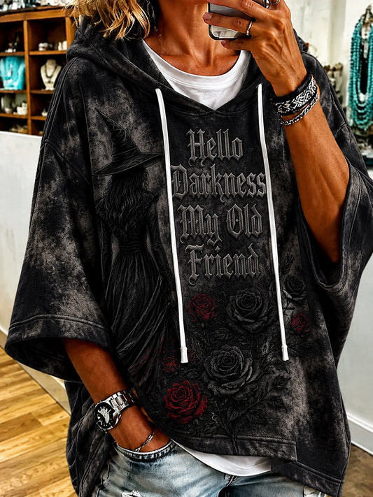 Women’s Hello Darkness My Old Friend Halloween Print Hoodie