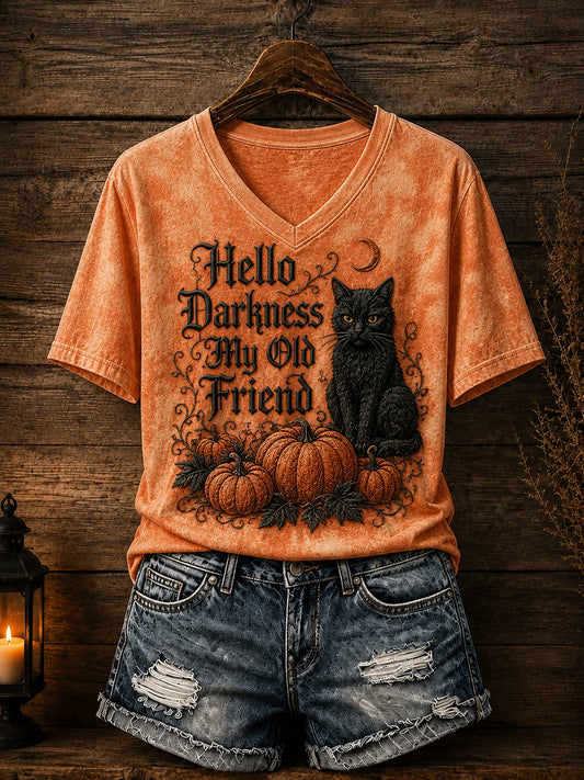 Women’s Hello Darkness My Old Friend Halloween Print T-shirt