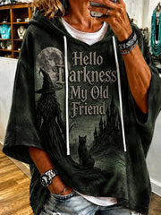 Women’s Hello Darkness My Old Friend Halloween Print Hoodie