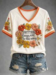 Women's Better Days Are On The Way Print Casual V-Neck Tee