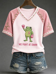 Women's 'We Fight At Dawn'  Fun Breast Cancer Prevention and Awareness T-shirt