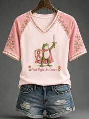 Women's 'We Fight At Dawn'  Fun Breast Cancer Prevention and Awareness T-shirt